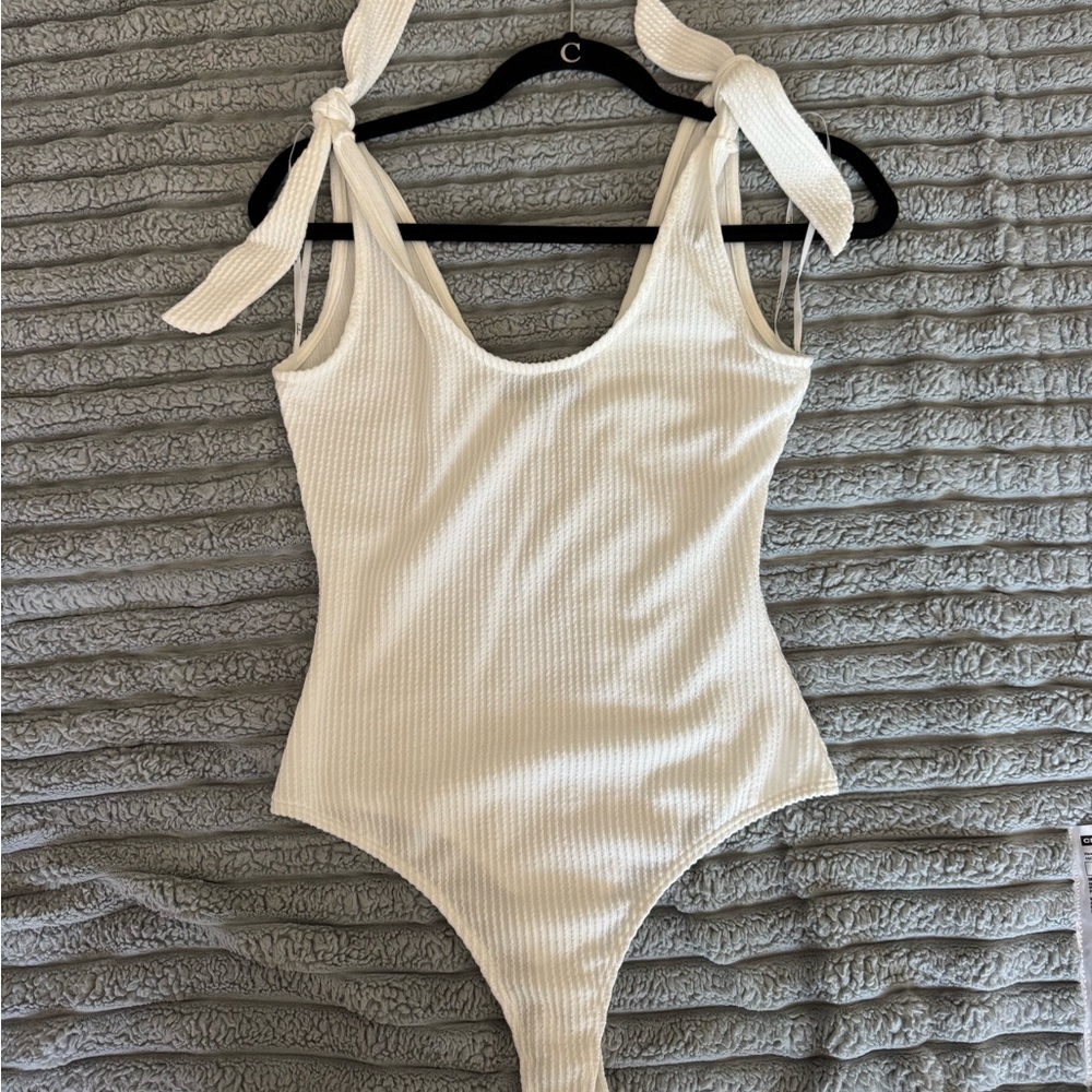 Lulu's White Ribbed Bodysuit